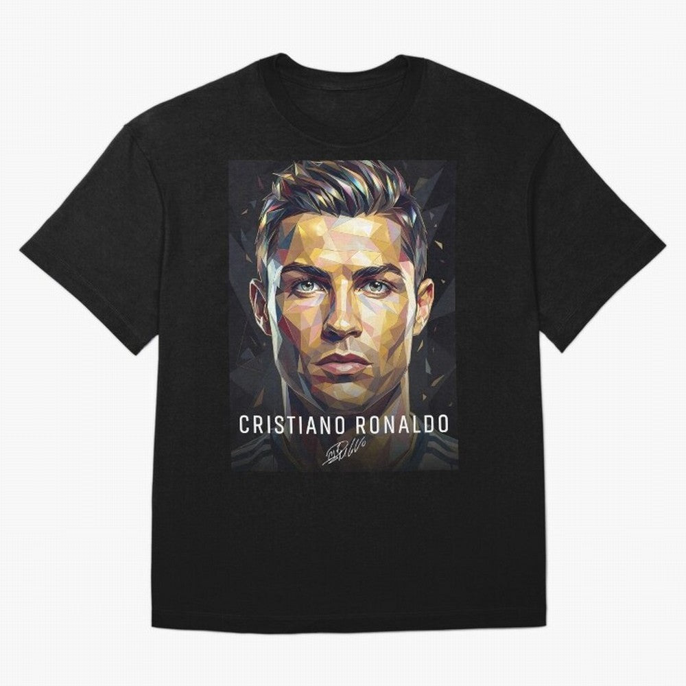 Cristiano Ronaldo Geometric Low Poly Soccer Legend Oversized T-Shirt Celebrate Soccer Greatness during Match Day Hype around FIFA World Cup 2026, Messi, Brazil, Vintage Soccer Flavor, Modern Football Stars, National Flags and Final Night Emotion;