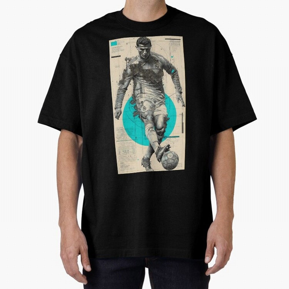 Futuristic Cristiano Ronaldo Illustration ¨C Cyber-Tech Football Art Oversized T-Shirt Represent Global Football Passion for FIFA World Cup 2026 Group Stage, Centered on Haaland, Portugal, Tournament Hype, Historic Matchups, Family Viewing Parties