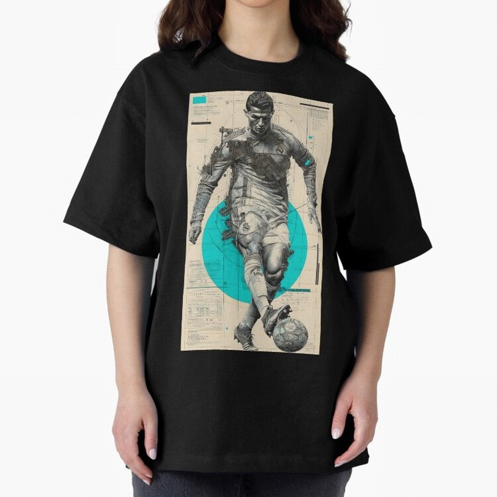 Futuristic Cristiano Ronaldo Illustration ¨C Cyber-Tech Football Art Oversized T-Shirt Represent Global Football Passion for FIFA World Cup 2026 Group Stage, Centered on Haaland, Portugal, Tournament Hype, Historic Matchups, Family Viewing Parties
