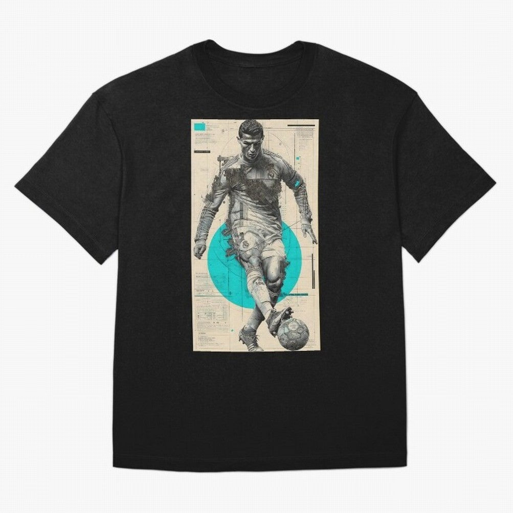 Futuristic Cristiano Ronaldo Illustration ¨C Cyber-Tech Football Art Oversized T-Shirt Represent Global Football Passion for FIFA World Cup 2026 Group Stage, Centered on Haaland, Portugal, Tournament Hype, Historic Matchups, Family Viewing Parties