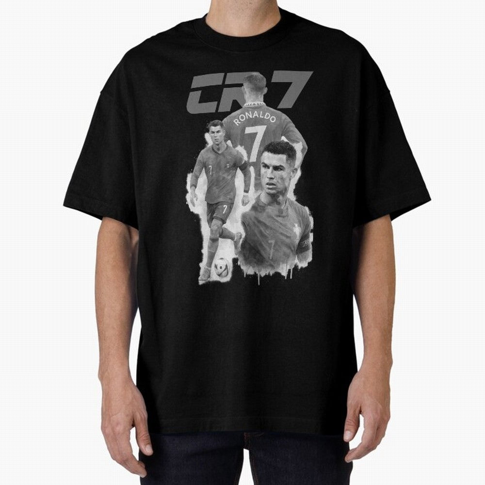 CR7 Cristiano Ronaldo illustration ink black white watercolour Oversized T-Shirt Bring Retro Soccer Energy to the FIFA World Cup 2026 USA Canada Mexico Journey through Mbappe and Neymar Highlights, England Pride, Tournament Hype, Historic Matchups,