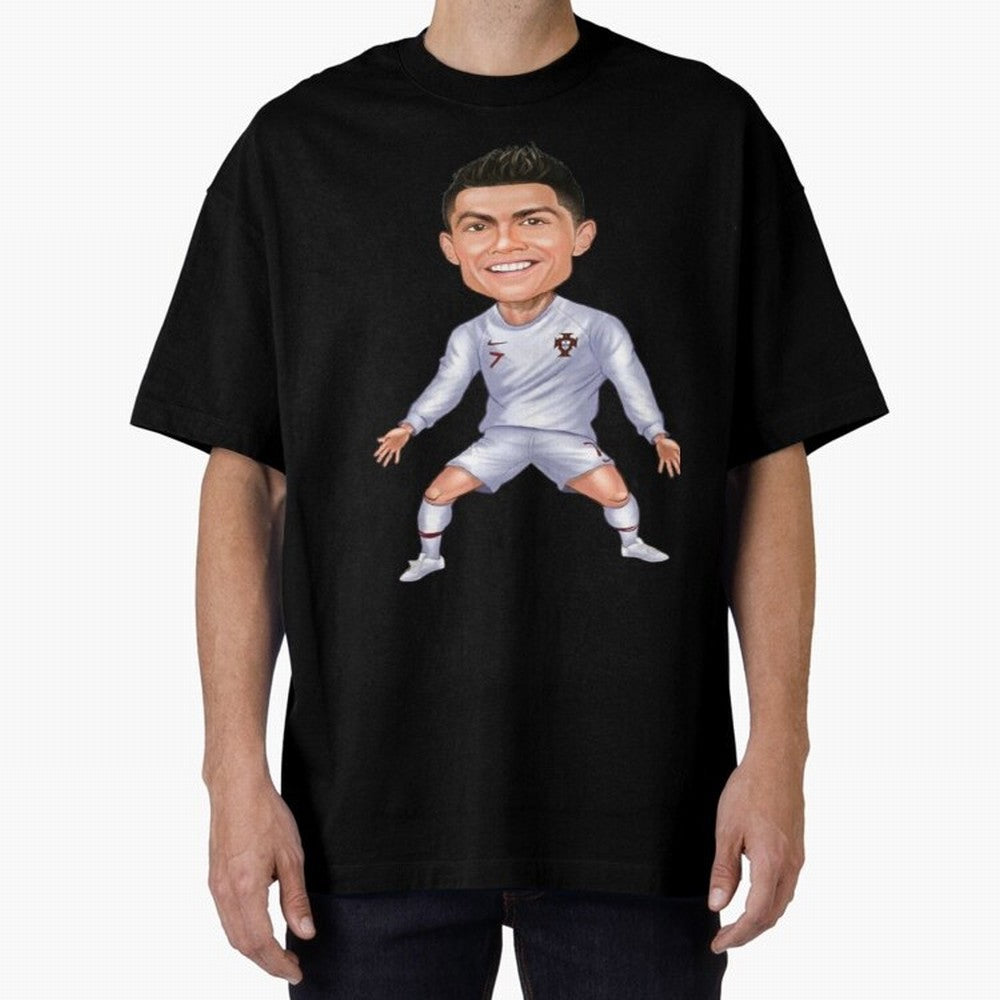 Cristiano Ronaldo Cartoon Oversized T-Shirt Feel International Energy from Global Football Passion for FIFA World Cup 2026, Connected to Haaland and Mbappe, Spain, Supporter Pride, Iconic Celebrations, Legendary Names and Global Match Day Energy;