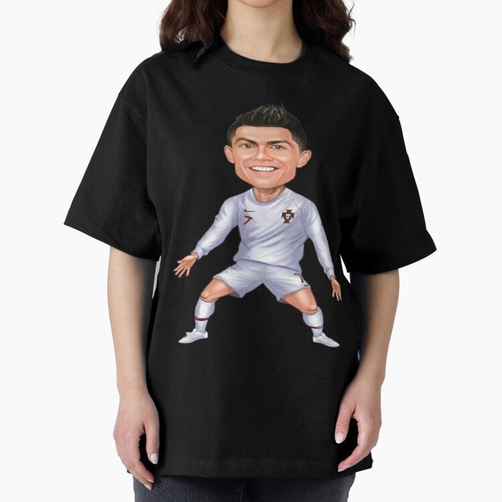 Cristiano Ronaldo Cartoon Oversized T-Shirt Feel International Energy from Global Football Passion for FIFA World Cup 2026, Connected to Haaland and Mbappe, Spain, Supporter Pride, Iconic Celebrations, Legendary Names and Global Match Day Energy;
