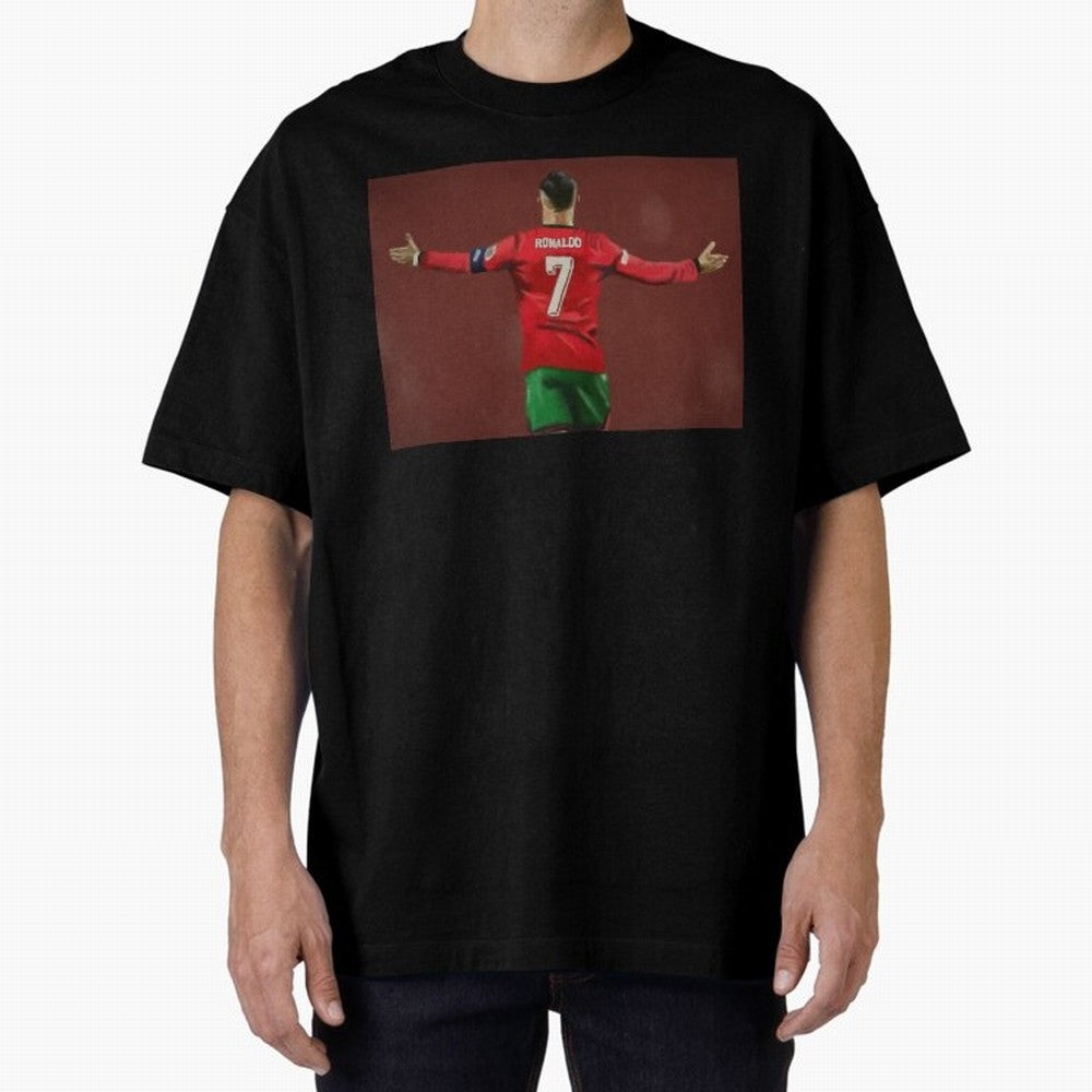 Cristiano Ronaldo portrait painting Oversized T-Shirt Support Iconic Players in FIFA World Cup 2026 USA Canada Mexico Capturing CR7 and Messi, Argentina and Brazil Energy, Champion Mindset, Group Stage Buzz, Knockout Tension and Passionate Fan