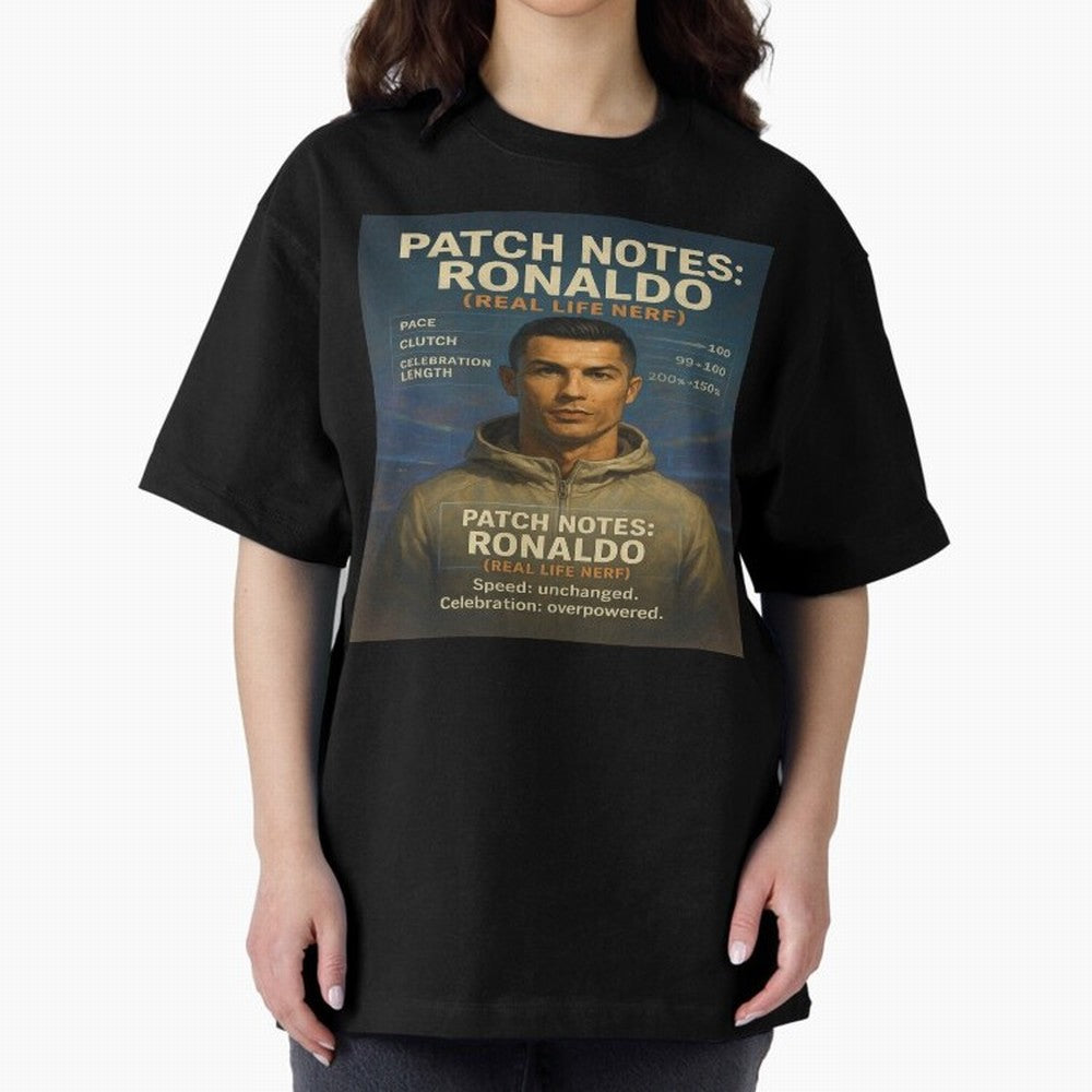 Patch Notes Cristiano Ronaldo ¡ª Real Life Nerf Football Gamer Oversized T-Shirt Celebrate Classic Football Spirit in the FIFA World Cup 2026 Group Stage Journey through Haaland Highlights, Argentina, France and Brazil Pride, Worldwide Fan Energy,