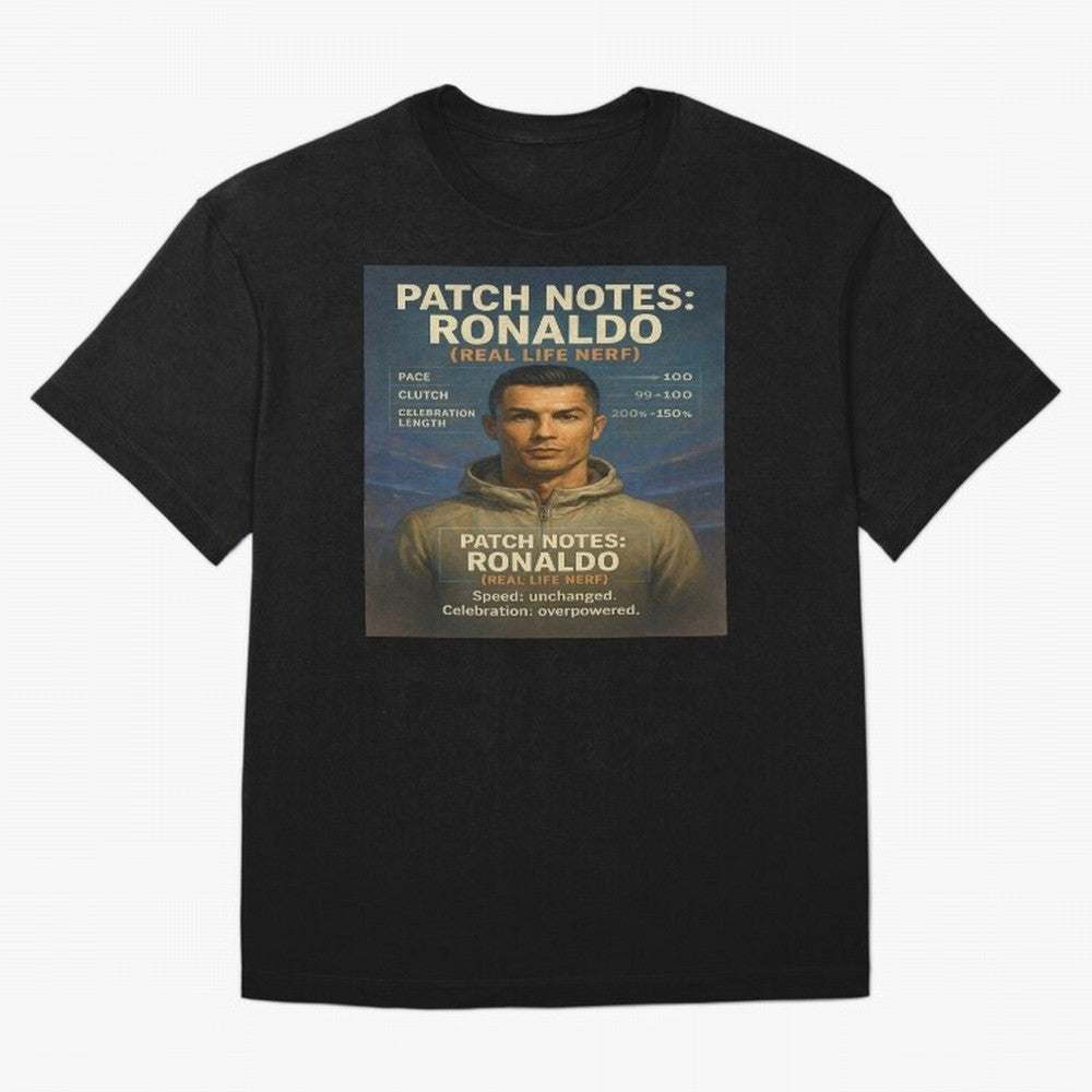 Patch Notes Cristiano Ronaldo ¡ª Real Life Nerf Football Gamer Oversized T-Shirt Celebrate Classic Football Spirit in the FIFA World Cup 2026 Group Stage Journey through Haaland Highlights, Argentina, France and Brazil Pride, Worldwide Fan Energy,