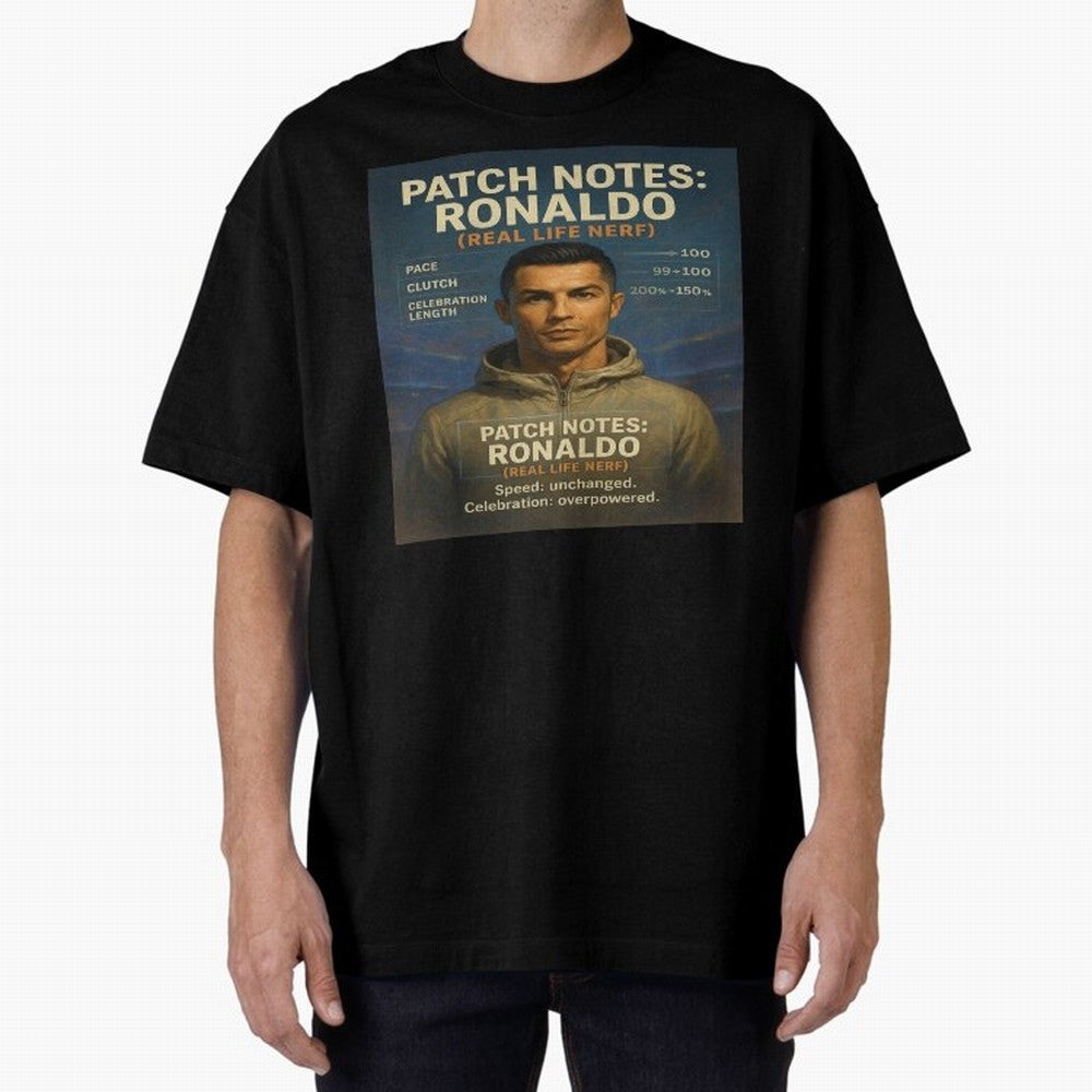 Patch Notes Cristiano Ronaldo ¡ª Real Life Nerf Football Gamer Oversized T-Shirt Celebrate Classic Football Spirit in the FIFA World Cup 2026 Group Stage Journey through Haaland Highlights, Argentina, France and Brazil Pride, Worldwide Fan Energy,