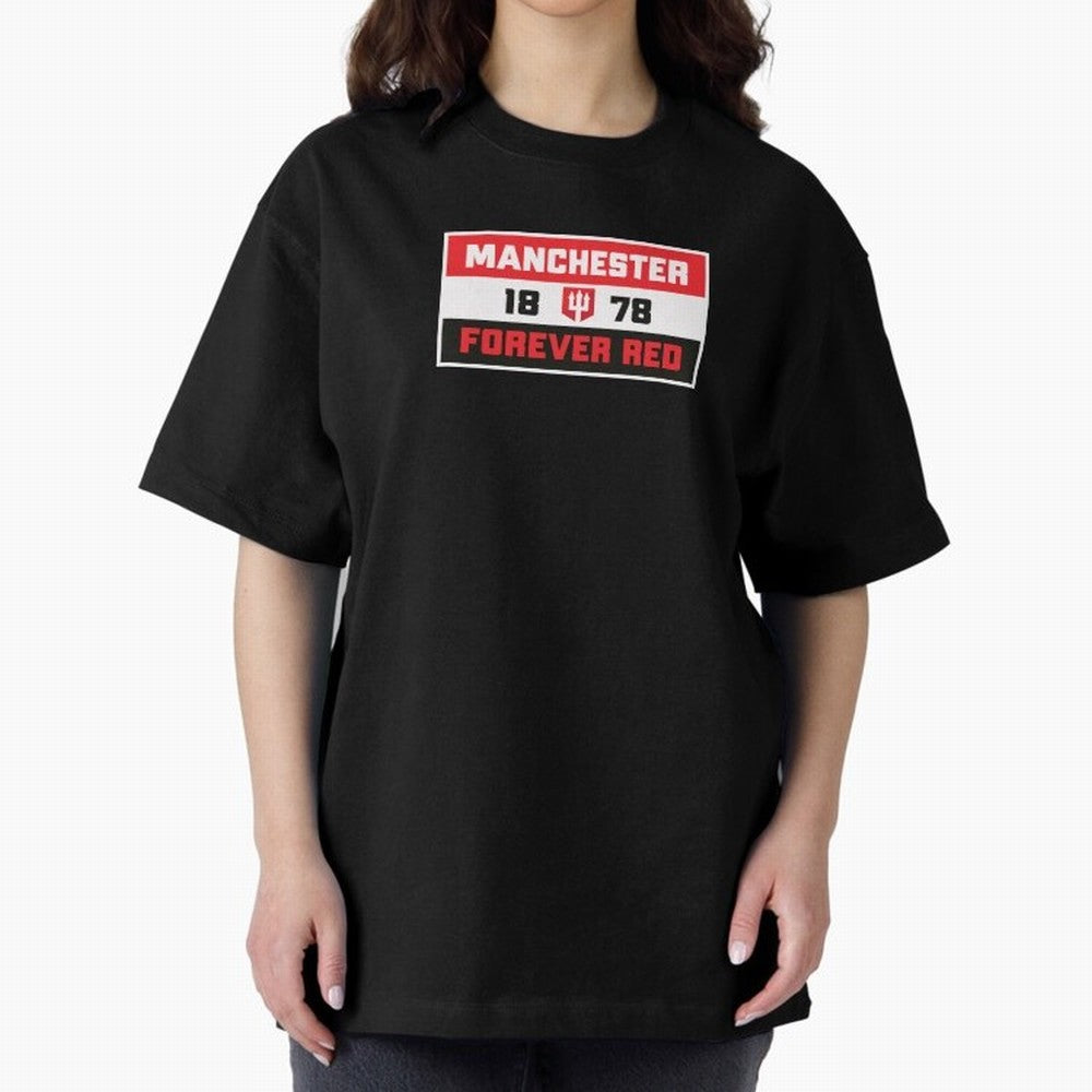 Manchester Forever Red Oversized T-Shirt Celebrate the Next Chapter of the FIFA World Cup 2026 Journey through Messi Highlights, Argentina Pride, Worldwide Fan Energy, Dramatic Goals, Stadium Lights and Championship Celebrations; Perfect for Fans,