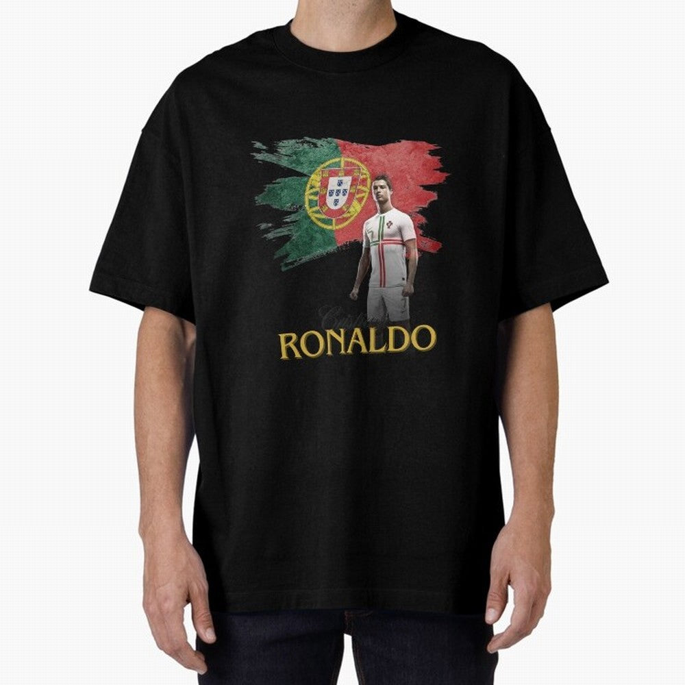 Cristiano Ronaldo - Portugal Flag Tribute (SIUUU!) Oversized T-Shirt Cheer for the FIFA World Cup 2026 Group Stage Journey through Haaland and Mbappe Highlights, England Pride, Global Supporter Spirit, Legendary Goals, National Colors and