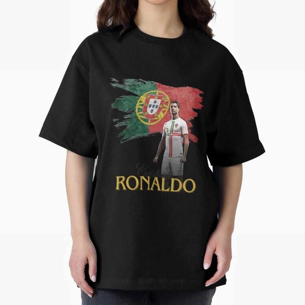 Cristiano Ronaldo - Portugal Flag Tribute (SIUUU!) Oversized T-Shirt Cheer for the FIFA World Cup 2026 Group Stage Journey through Haaland and Mbappe Highlights, England Pride, Global Supporter Spirit, Legendary Goals, National Colors and