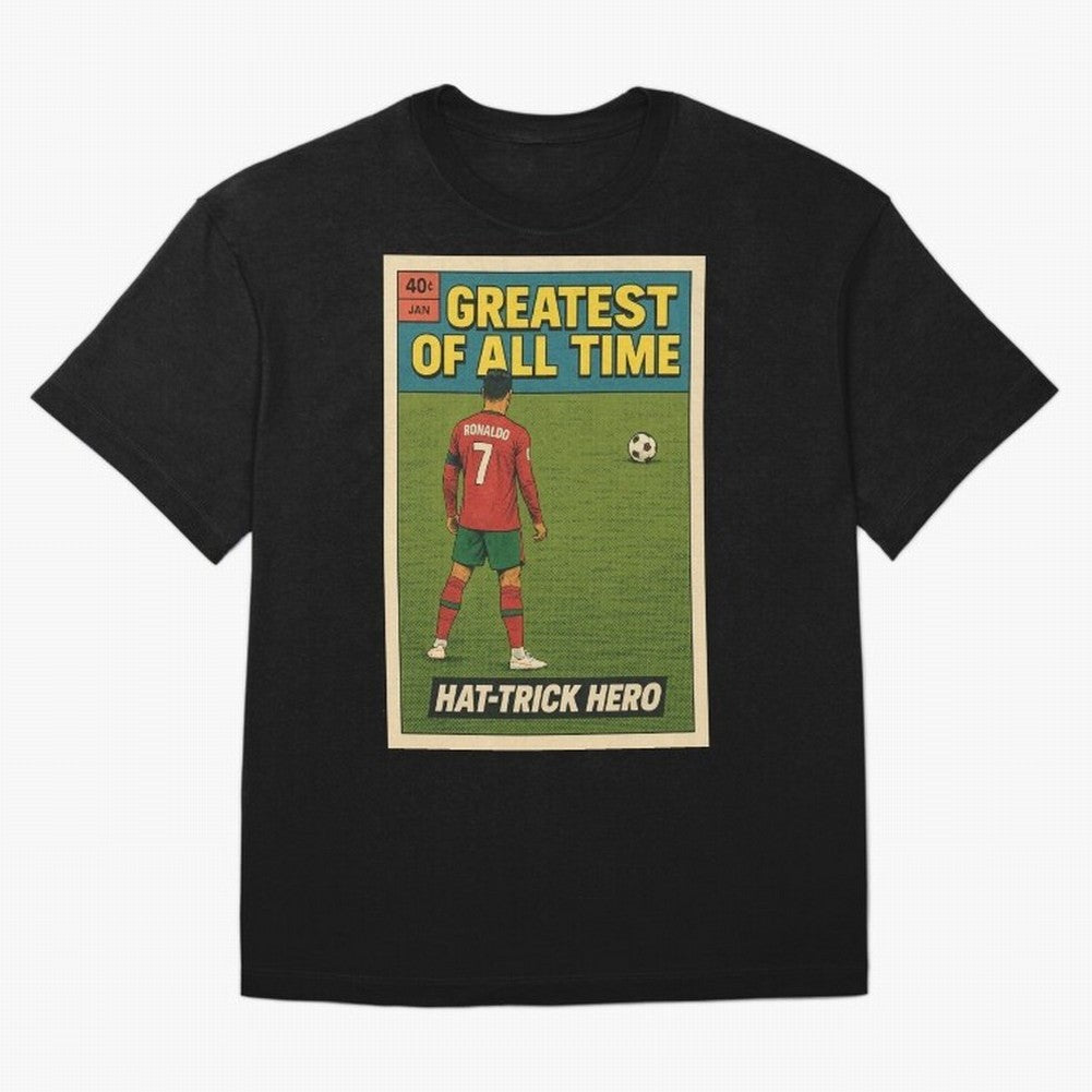 CR7 Comic Oversized T-Shirt Feel the Trophy Chase of FIFA World Cup 2026 for Fans of Messi and Argentina, France and Brazil, Bringing Sports Nostalgia, International Competition, Famous Players and Unforgettable Victories; Ideal for Fans Who Follow