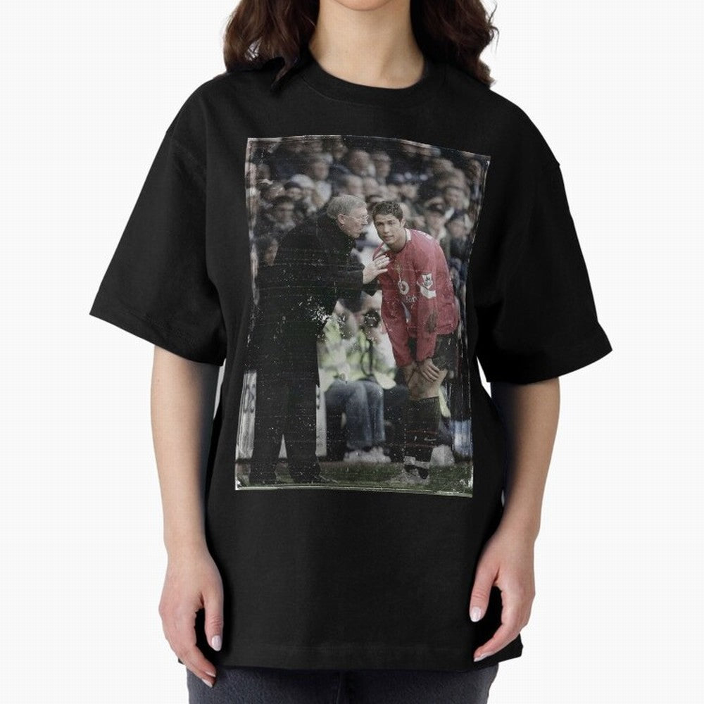 Sir Alex Ferguson and Cristiano Ronaldo Oversized T-Shirt Show Support during Global Football Passion for FIFA World Cup 2026 Group Stage, Made for Haaland and Mbappe, Spain and Netherlands, Global Supporter Spirit, Legendary Goals, National Colors
