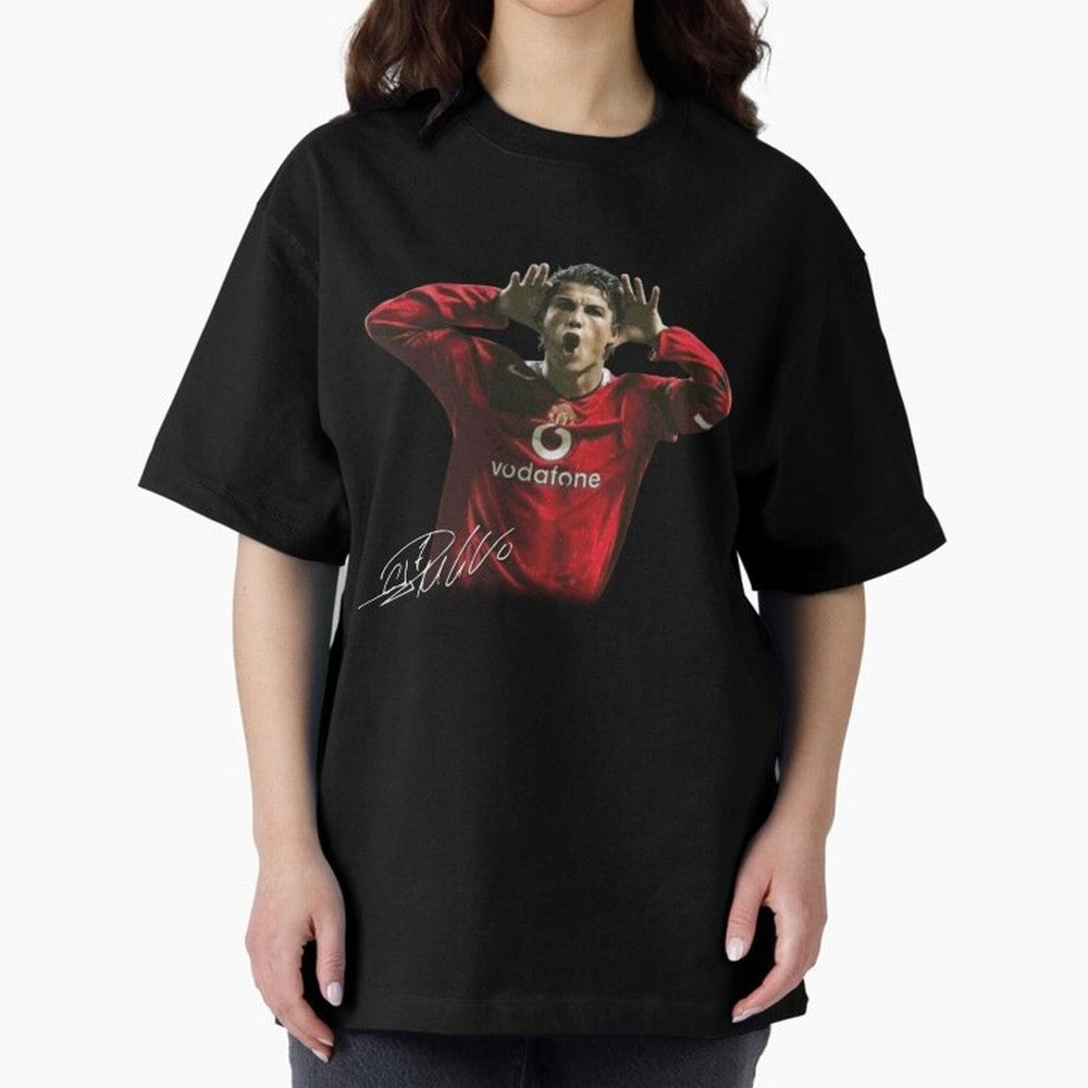 Cristiano Ronaldo T-Shirt Young Manchester Ronaldo - Celebration Oversized T-Shirt Bring Supporter Culture to Global Football Passion for FIFA World Cup 2026, Celebrating Messi, Neymar and Mbappe, Portugal, Spain and Germany, Football Passion,
