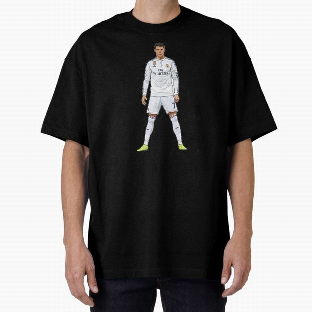 Cristiano Ronaldo at Madrid | Football Legend Oversized T-Shirt Stand with FIFA World Cup 2026 USA Canada Mexico Centered on CR7, France Energy, Tournament Hype, Historic Matchups, Family Viewing Parties and Global Sports Pride; Perfect for Fans,