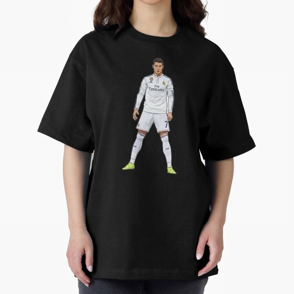 Cristiano Ronaldo at Madrid | Football Legend Oversized T-Shirt Stand with FIFA World Cup 2026 USA Canada Mexico Centered on CR7, France Energy, Tournament Hype, Historic Matchups, Family Viewing Parties and Global Sports Pride; Perfect for Fans,