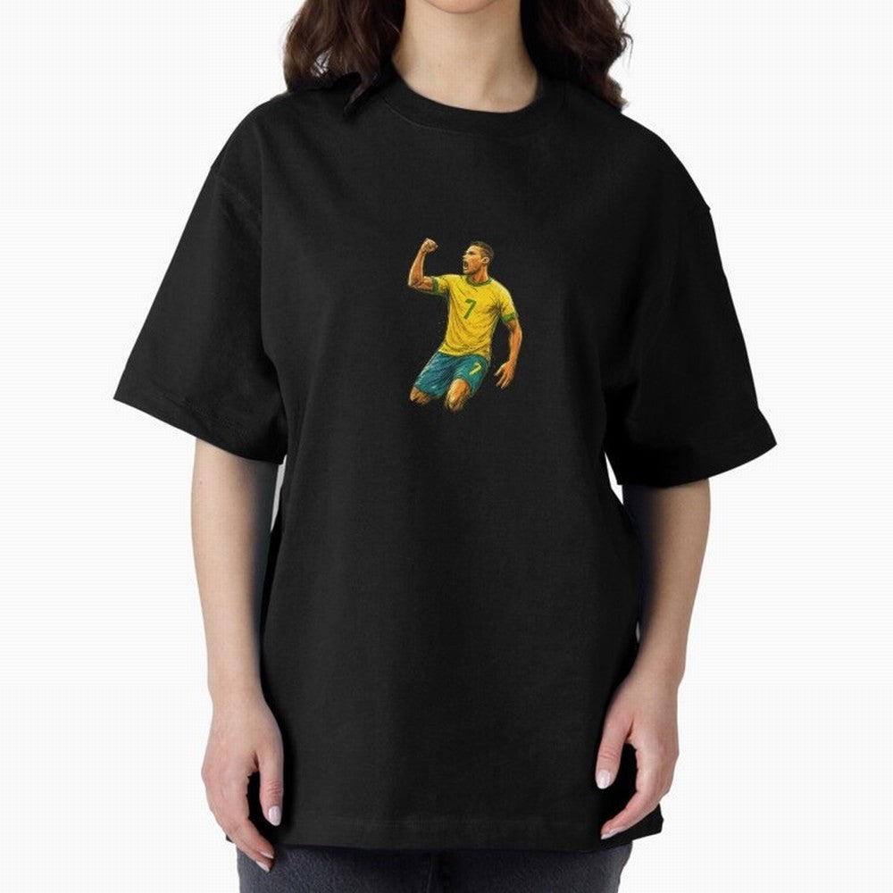 Energetic Soccer Celebration ¨C Number 7 Sketch Art Oversized T-Shirt Join Global Football Passion for FIFA World Cup 2026 Group Stage, Centered on Messi and Cristiano Ronaldo, England, Football Festival Excitement, Trophy Ambitions, Country