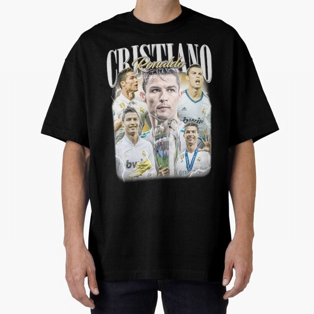 Cr7 Vintage Tribute: Soccer Legend Collage | Limited Edition Oversized T-Shirt Join the Global Buzz around Global Football Passion for FIFA World Cup 2026, Driven by Neymar, Haaland and Cristiano Ronaldo, England and Germany, Champion Mindset,