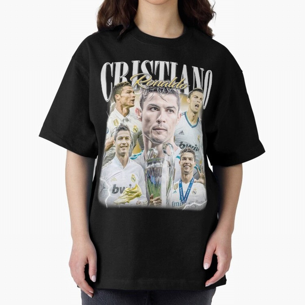 Cr7 Vintage Tribute: Soccer Legend Collage | Limited Edition Oversized T-Shirt Join the Global Buzz around Global Football Passion for FIFA World Cup 2026, Driven by Neymar, Haaland and Cristiano Ronaldo, England and Germany, Champion Mindset,