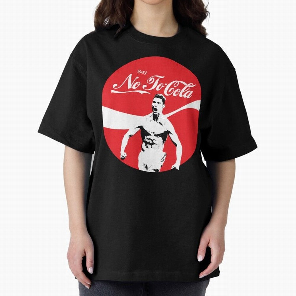 Cristiano Ronaldo Say No To Cola Oversized T-Shirt Show Championship Spirit for Global Football Passion for FIFA World Cup 2026, with Messi, Neymar and Mbappe, Argentina, Retro Football Energy, Iconic Rivalries, Trophy Chase Drama and Stadium