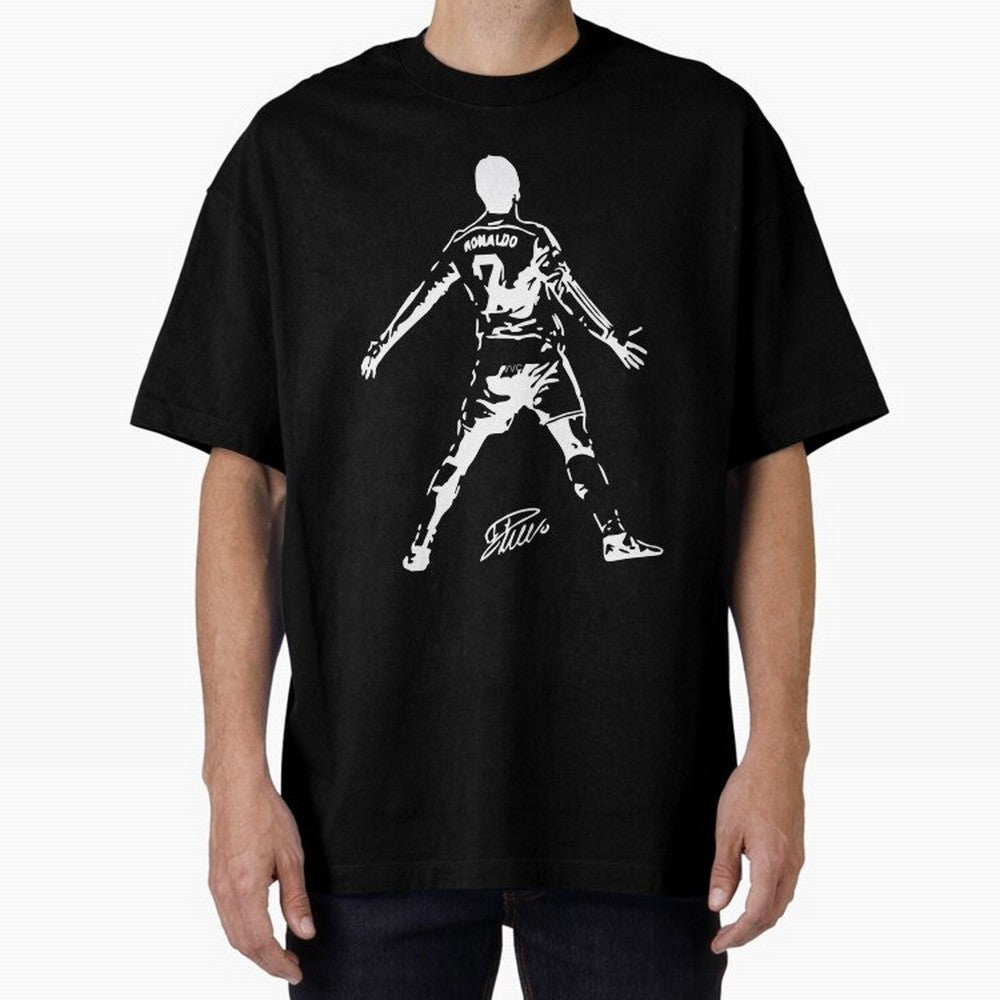 Retro Football Player Celebration Silhouette Artwork For Men And Gift For Soccer Fans Oversized T-Shirt Remember FIFA World Cup 2026 Spirit, Featuring England, Cristiano Ronaldo, Stadium Chants, National Pride, Trophy Dreams and Unforgettable