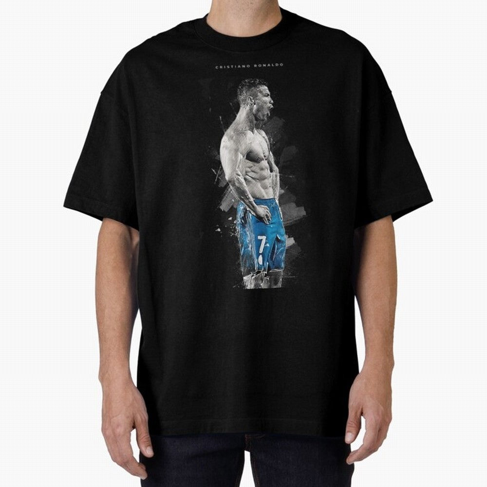 Abstract Football Player Celebration Artwork For Men And Gift For Soccer Fans Oversized T-Shirt Represent the Passion of FIFA World Cup 2026 Group Stage Spirit, Featuring Portugal, Haaland and Mbappe, Football Passion, Legendary Performances,