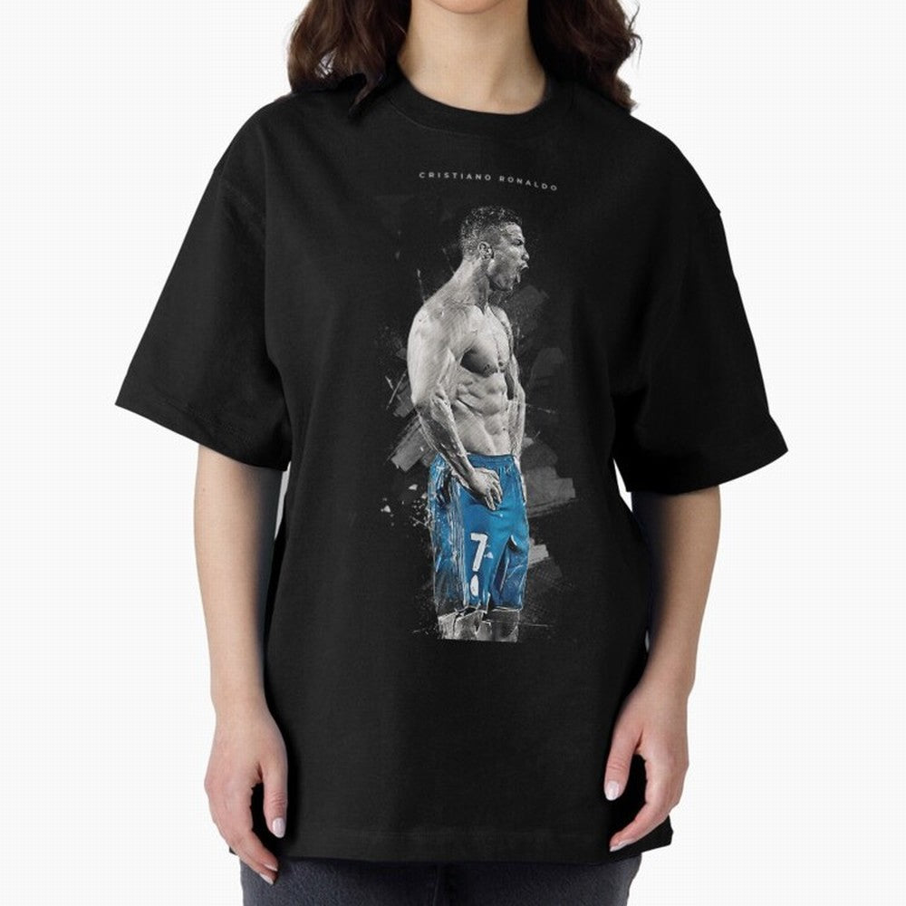 Abstract Football Player Celebration Artwork For Men And Gift For Soccer Fans Oversized T-Shirt Represent the Passion of FIFA World Cup 2026 Group Stage Spirit, Featuring Portugal, Haaland and Mbappe, Football Passion, Legendary Performances,