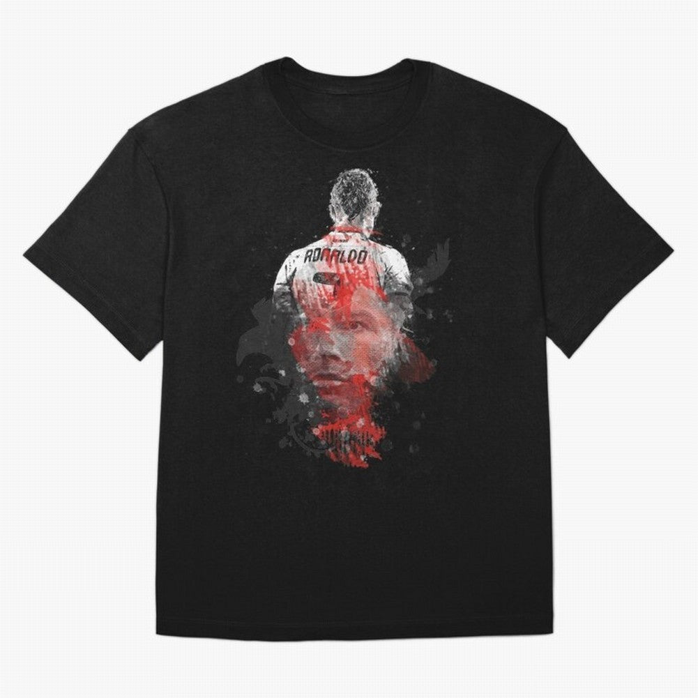 Abstract Football Player Portrait Retro Poster Art For Men, Gift For Soccer Fans Oversized T-Shirt Refresh the FIFA World Cup 2026 USA Canada Mexico Journey through Cristiano Ronaldo Highlights, Argentina and Brazil Pride, Football Festival