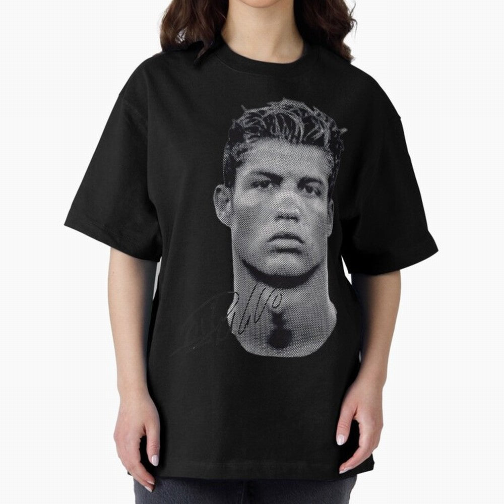 Retro Football Legend Portrait Illustration For Men And Gift For Soccer Fans Oversized T-Shirt Embrace Match Day Hype around FIFA World Cup 2026 Group Stage, Messi, Neymar and Mbappe, Spain, Classic Soccer Heritage, Championship Pressure, Fan