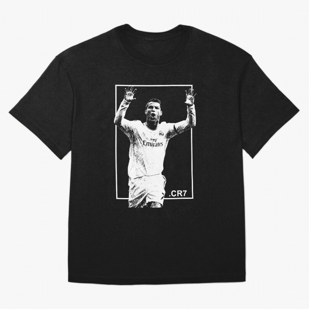 Cristiano Ronaldo CR7 in Black and White Design Oversized T-Shirt Get Ready for the FIFA World Cup 2026 USA Canada Mexico Journey through Mbappe and Neymar Highlights, Brazil, Portugal and Argentina Pride, Classic Soccer Heritage, Championship