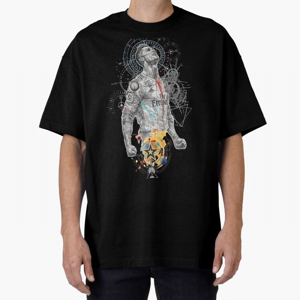 Cristiano Ronaldo Football Playmaker Oversized T-Shirt Fuel Match Day Hype around FIFA World Cup 2026 USA Canada Mexico, Neymar, Spain and Netherlands, Sports Nostalgia, International Competition, Famous Players and Unforgettable Victories; Created