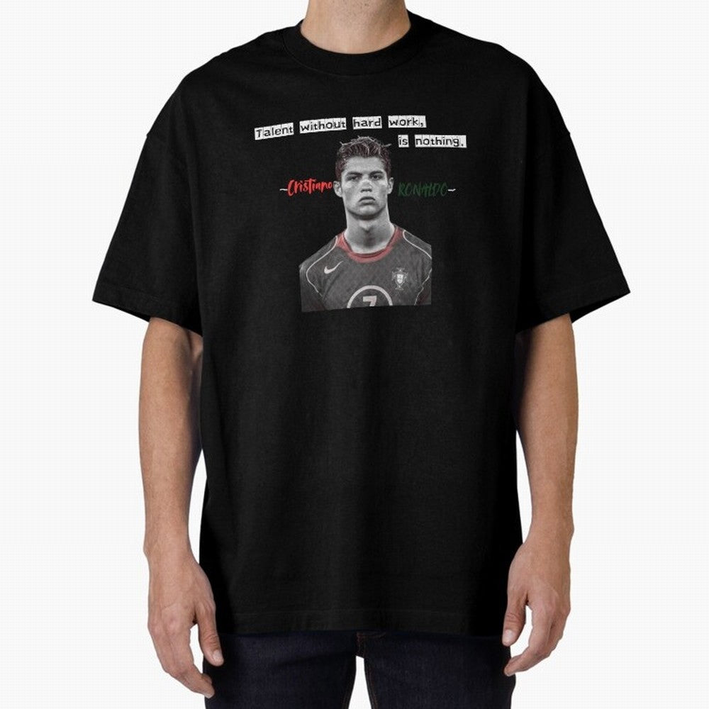 Cristiano Ronaldo - Dedication | NextLevel Motivation Oversized T-Shirt Celebrate Unforgettable Nights in FIFA World Cup 2026 Group Stage Driven by Mbappe and Neymar, England and Germany Energy, Championship Spirit, Famous Goals, Roaring Crowds and