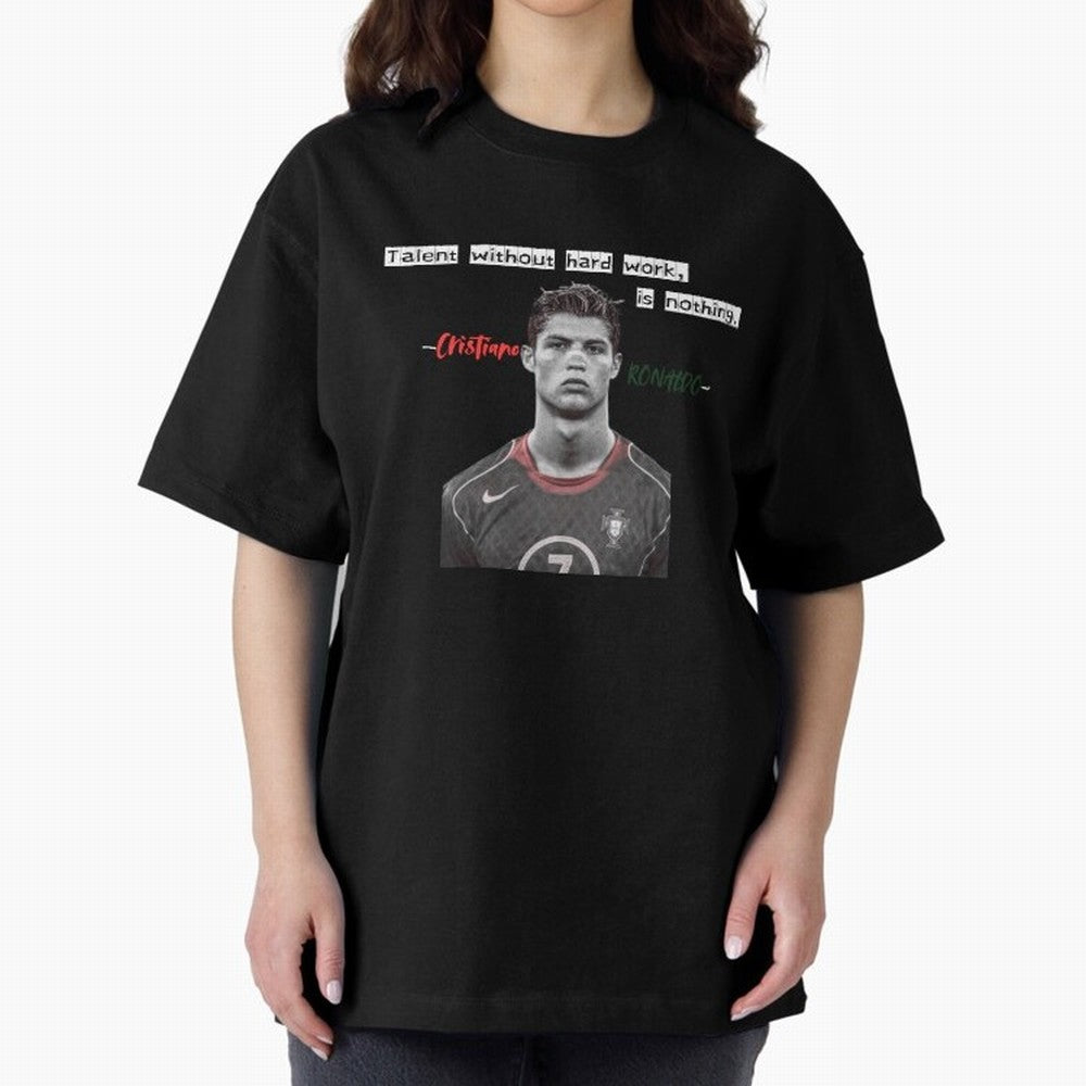 Cristiano Ronaldo - Dedication | NextLevel Motivation Oversized T-Shirt Celebrate Unforgettable Nights in FIFA World Cup 2026 Group Stage Driven by Mbappe and Neymar, England and Germany Energy, Championship Spirit, Famous Goals, Roaring Crowds and