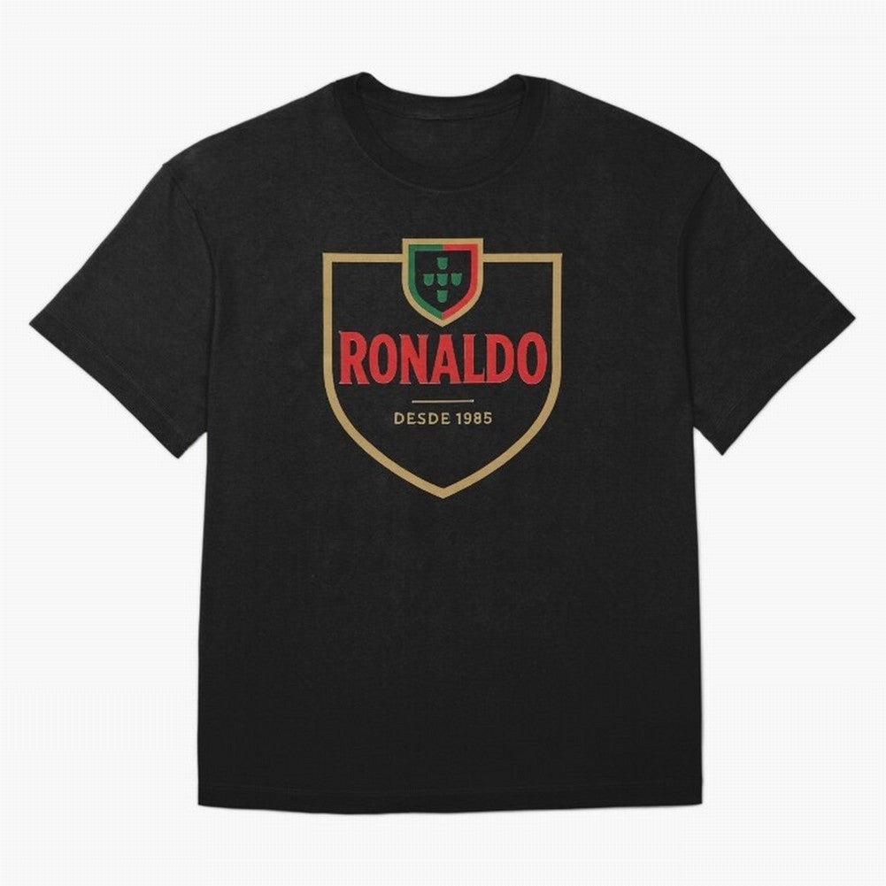 Ronaldo Emblem Sticker ¨C Gold Crest Parody Design Oversized T-Shirt Remember Iconic Moments from FIFA World Cup 2026 Group Stage for Fans of Messi and Cristiano Ronaldo and Spain, Bringing Football Festival Excitement, Trophy Ambitions, Country