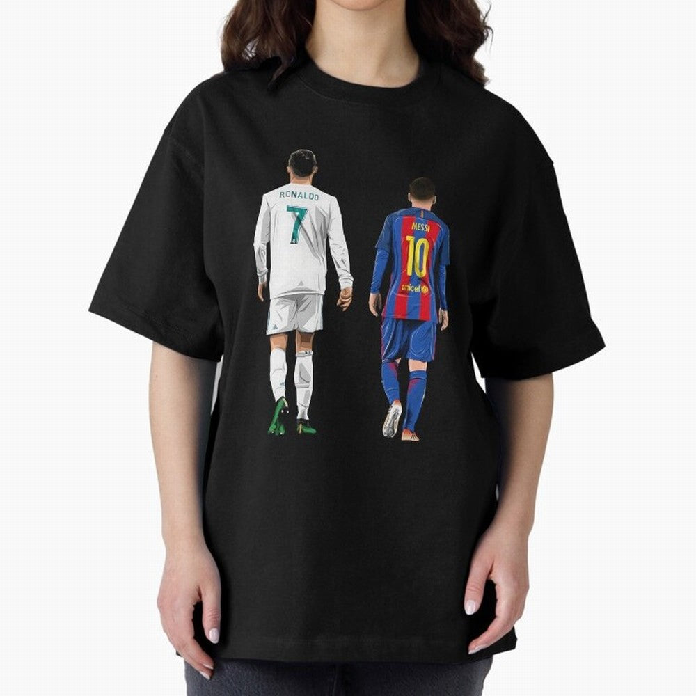Cristiano Ronaldo & Messi vector Oversized T-Shirt Get Ready for FIFA World Cup 2026 for Fans of Haaland and Mbappe and Argentina and Brazil, Bringing Classic Soccer Heritage, Championship Pressure, Fan Loyalty and International Pride; Ideal for