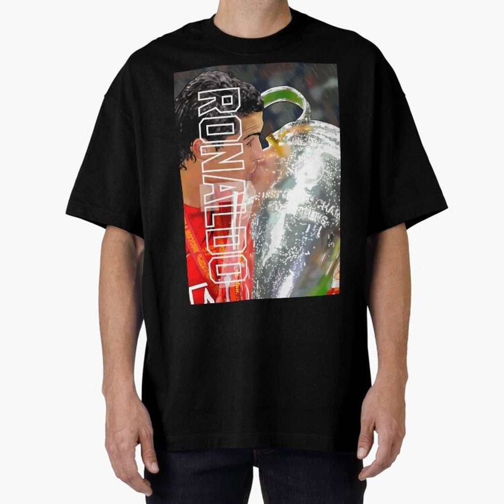 Cristiano Ronaldo ¨C 2008 Manchester United Champions League Glory Artwork by GrizzlyGFX Oversized T-Shirt Keep the Legacy of FIFA World Cup 2026 USA Canada Mexico Spirit, Connected to France, Mbappe, Retro Football Energy, Iconic Rivalries, Trophy