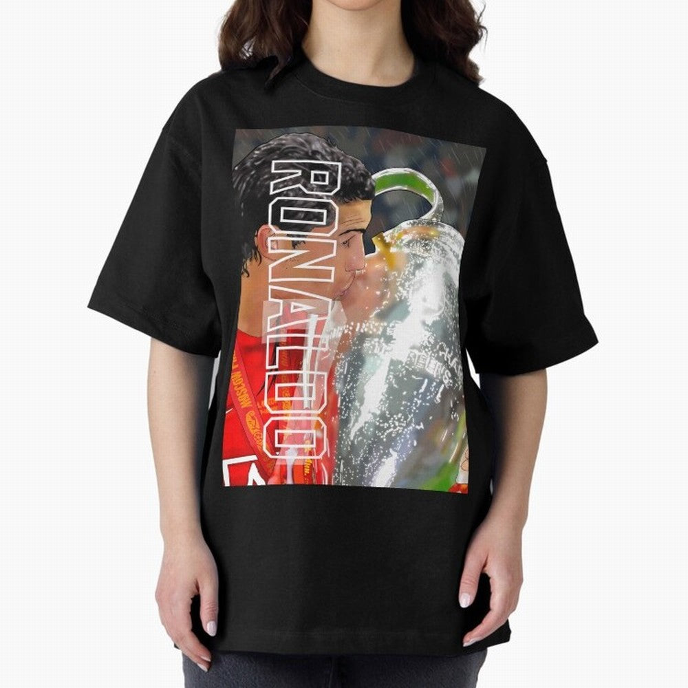 Cristiano Ronaldo ¨C 2008 Manchester United Champions League Glory Artwork by GrizzlyGFX Oversized T-Shirt Keep the Legacy of FIFA World Cup 2026 USA Canada Mexico Spirit, Connected to France, Mbappe, Retro Football Energy, Iconic Rivalries, Trophy
