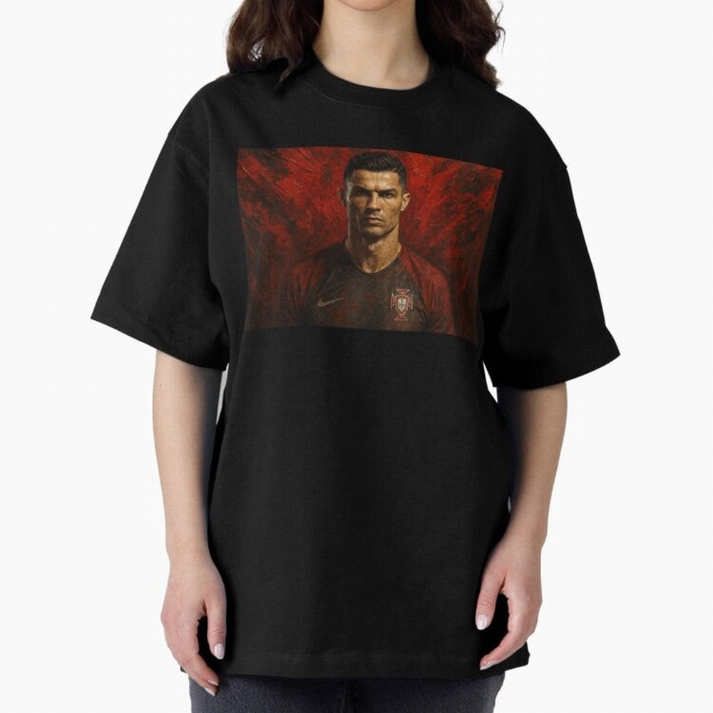 Cristiano Ronaldo Portrait Oversized T-Shirt Relive Legendary Nights from Match Day Hype around FIFA World Cup 2026 Group Stage, Mbappe, Netherlands, Classic Soccer Heritage, Championship Pressure, Fan Loyalty and International Pride; Made for