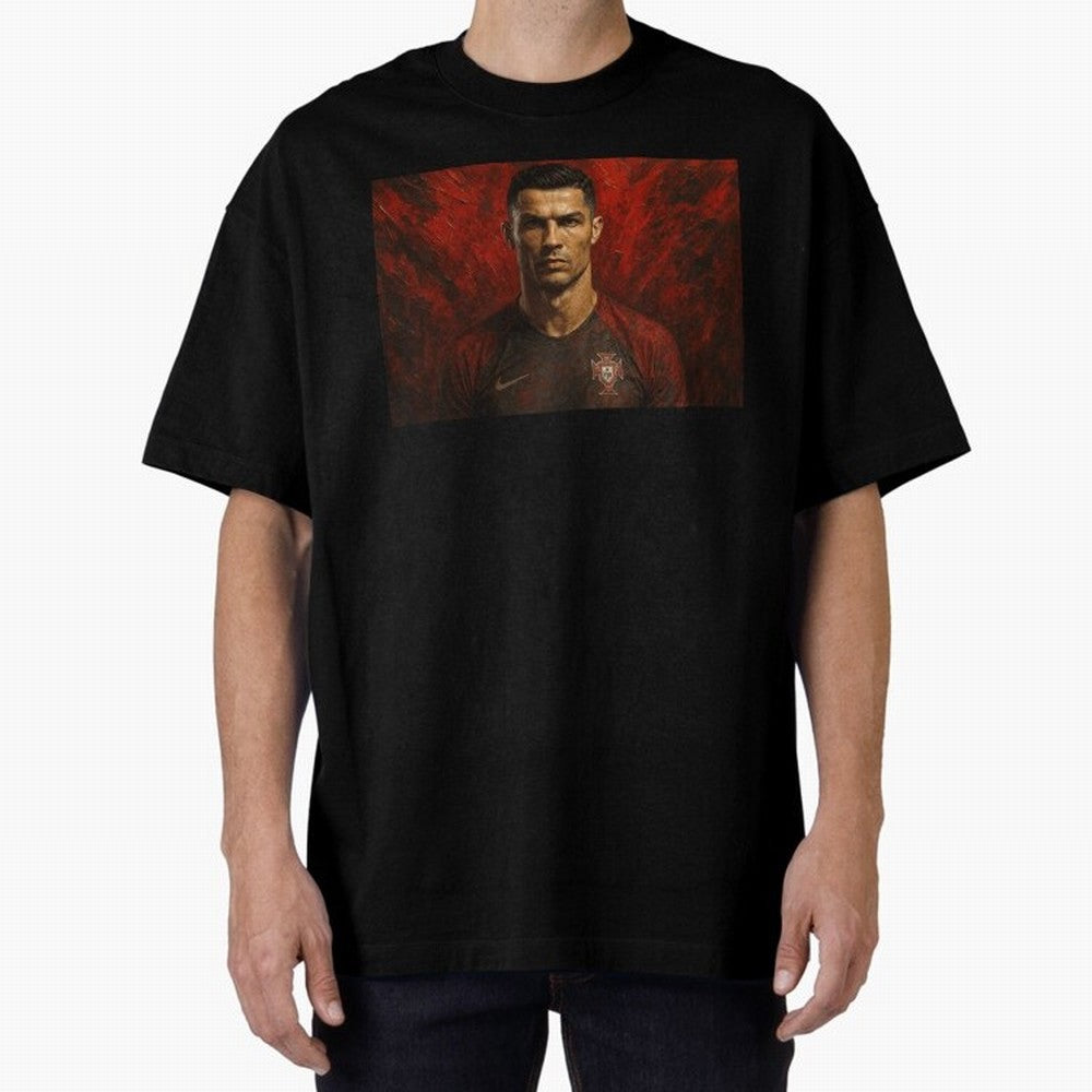 Cristiano Ronaldo Portrait Oversized T-Shirt Relive Legendary Nights from Match Day Hype around FIFA World Cup 2026 Group Stage, Mbappe, Netherlands, Classic Soccer Heritage, Championship Pressure, Fan Loyalty and International Pride; Made for