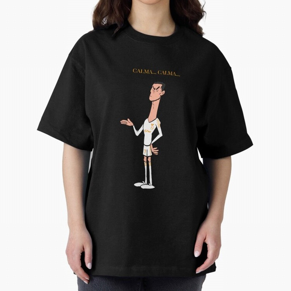 Cristiano Ronaldo ¨C Calma Calma Shirt Celebration (Cartoon) Oversized T-Shirt Carry the Dream of Match Day Hype around FIFA World Cup 2026 USA Canada Mexico, CR7, France and Portugal, Championship Spirit, Famous Goals, Roaring Crowds and