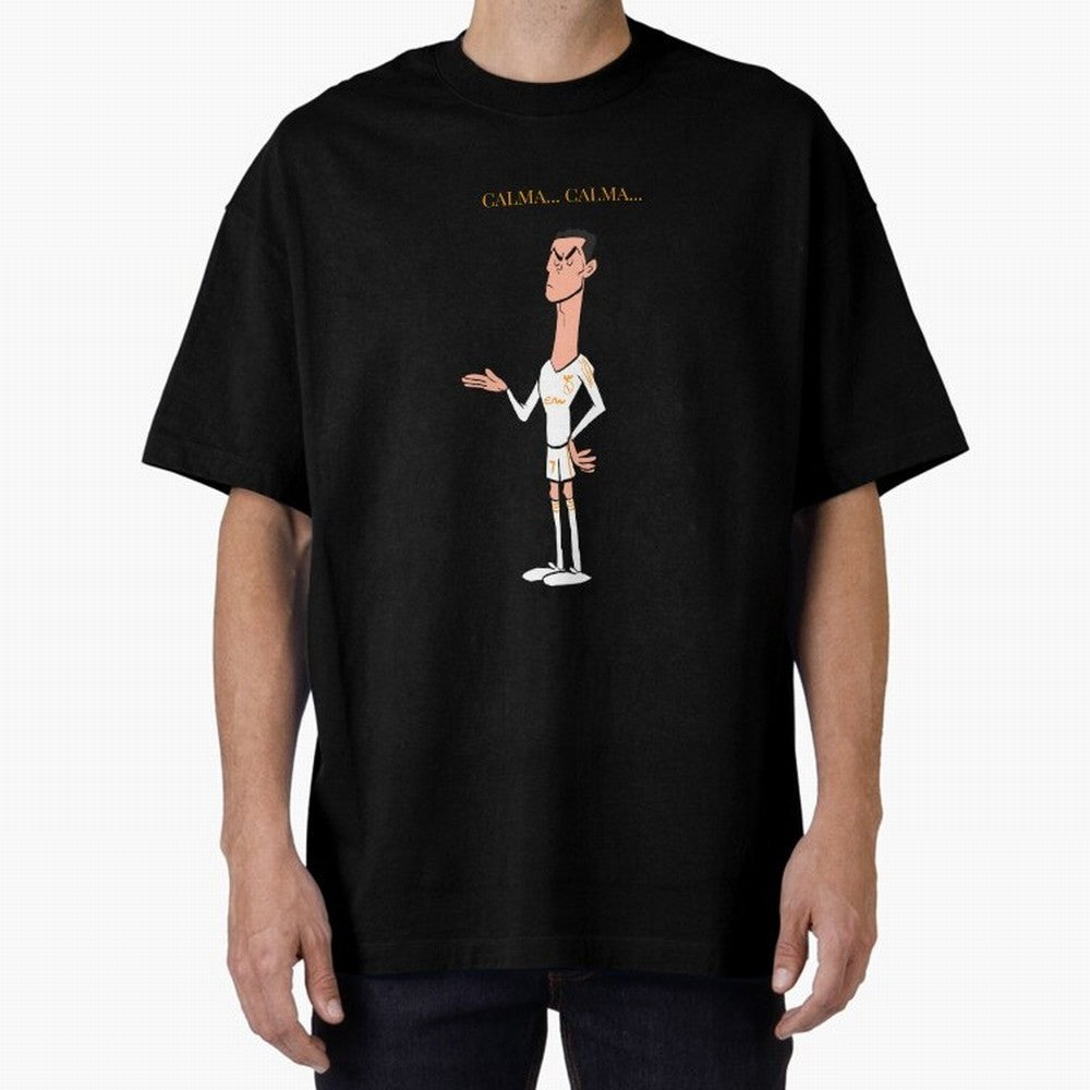 Cristiano Ronaldo ¨C Calma Calma Shirt Celebration (Cartoon) Oversized T-Shirt Carry the Dream of Match Day Hype around FIFA World Cup 2026 USA Canada Mexico, CR7, France and Portugal, Championship Spirit, Famous Goals, Roaring Crowds and