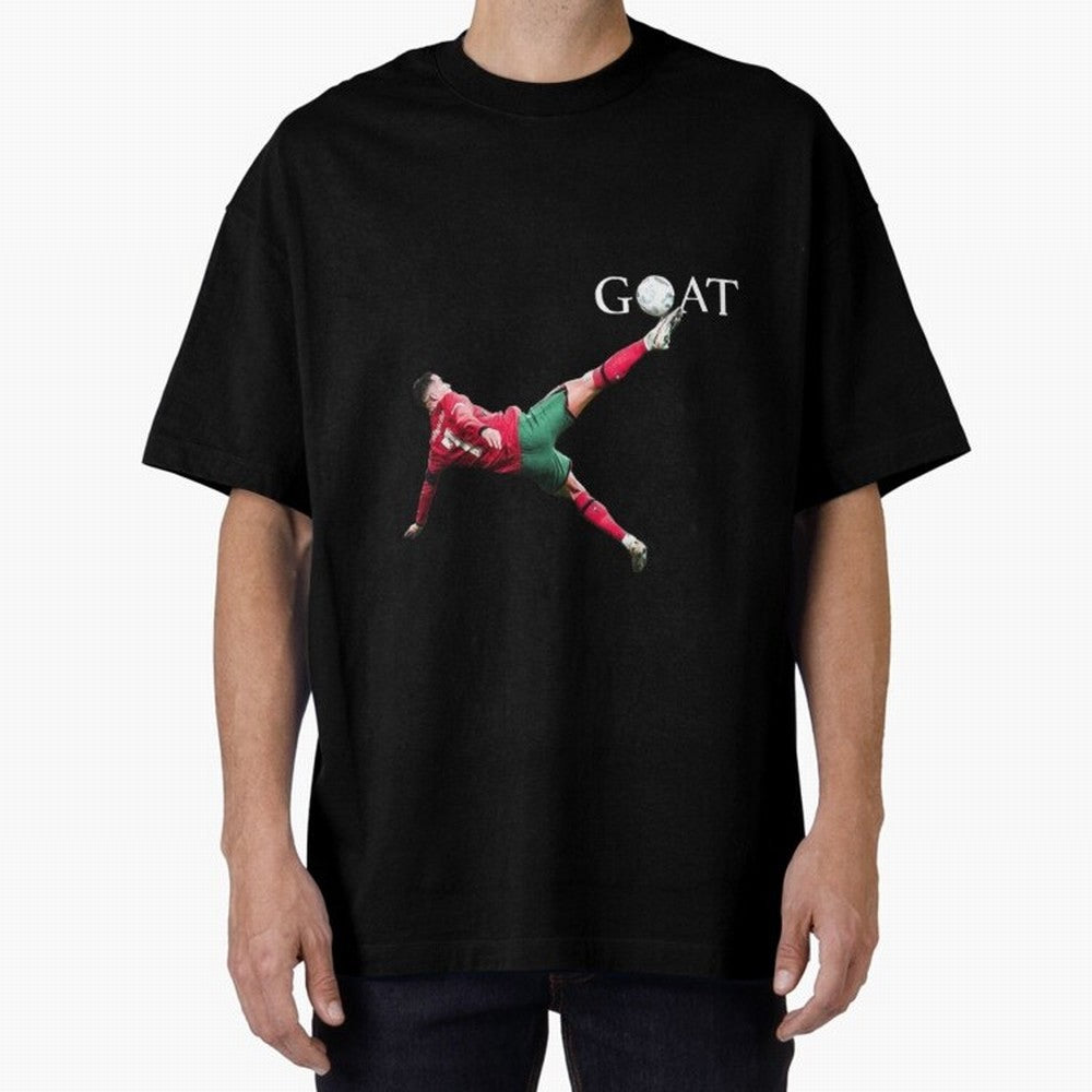 GOAT in Motion: Ronaldo's Iconic Bicycle Kick Oversized T-Shirt Wear the Spirit of Global Football Passion for FIFA World Cup 2026, Driven by Mbappe, Germany, Championship Spirit, Famous Goals, Roaring Crowds and International Football Unity;
