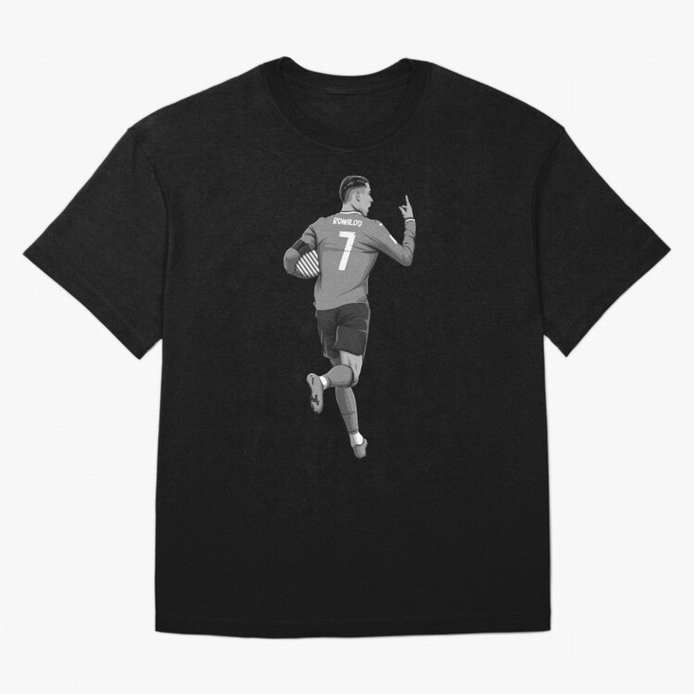 Cristiano Ronaldo Black and White Version Oversized T-Shirt Honor Football Greatness during the FIFA World Cup 2026 Journey through Cristiano Ronaldo, Haaland and CR7 Highlights, Portugal, Spain and Germany Pride, Sports Nostalgia, International