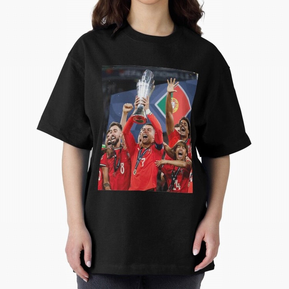 Portugal Football Team | 2025 Champions | Illustration Drawing Oversized T-Shirt Remember Iconic Moments from Global Football Passion for FIFA World Cup 2026 USA Canada Mexico, Celebrating Mbappe and Neymar, Portugal, Football Festival Excitement,