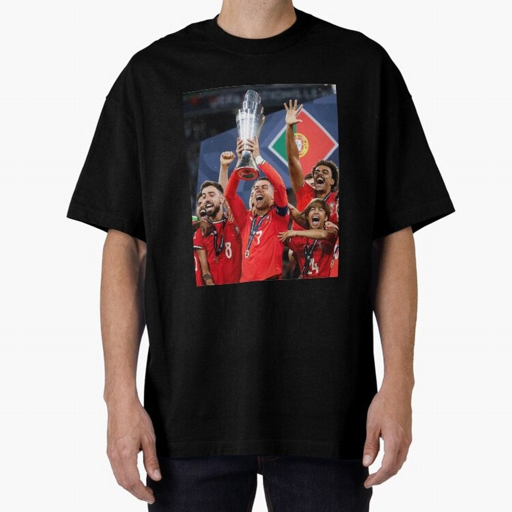 Portugal Football Team | 2025 Champions | Illustration Drawing Oversized T-Shirt Remember Iconic Moments from Global Football Passion for FIFA World Cup 2026 USA Canada Mexico, Celebrating Mbappe and Neymar, Portugal, Football Festival Excitement,