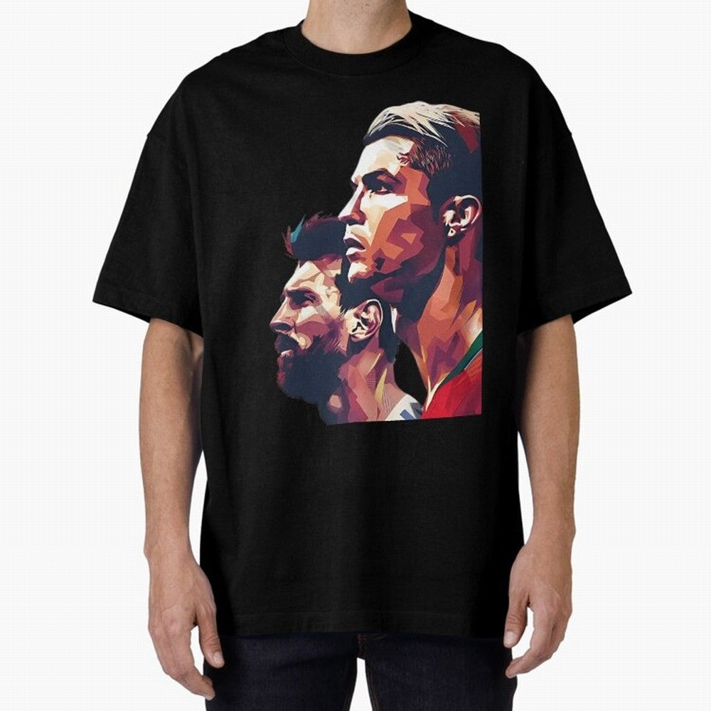 ronaldo and messi - Goat Oversized T-Shirt Live the Energy of FIFA World Cup 2026 for Fans of Messi, Neymar and Mbappe and Brazil, Portugal and Argentina, Bringing Vintage Soccer Flavor, Modern Football Stars, National Flags and Final Night