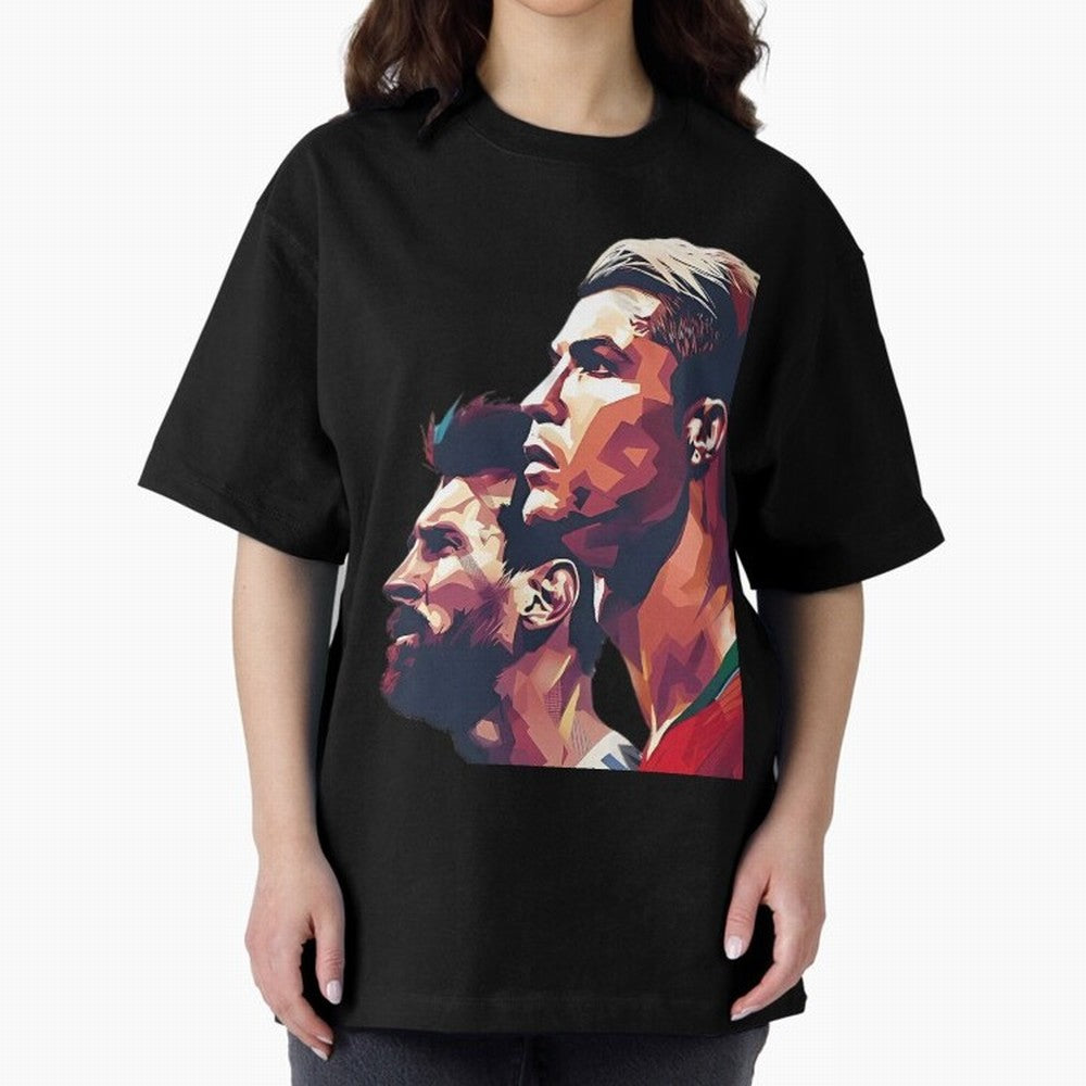 ronaldo and messi - Goat Oversized T-Shirt Live the Energy of FIFA World Cup 2026 for Fans of Messi, Neymar and Mbappe and Brazil, Portugal and Argentina, Bringing Vintage Soccer Flavor, Modern Football Stars, National Flags and Final Night