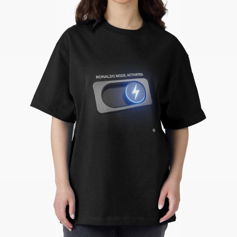 Ronaldo Mode: Activated ¨C Power Switch Football Art Oversized T-Shirt Relive Legendary Nights from the FIFA World Cup 2026 USA Canada Mexico Journey through Messi, CR7 and Mbappe Highlights, Brazil Pride, Worldwide Fan Energy, Dramatic Goals,