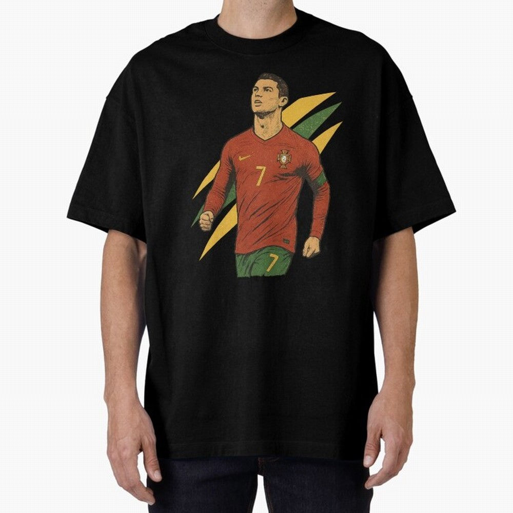 Cristiano Ronaldo Retro Portugal Football Art ¨C Vintage Supporter Design Oversized T-Shirt Capture Global Football Passion for FIFA World Cup 2026, with Mbappe and Neymar, England and Germany, Supporter Pride, Iconic Celebrations, Legendary Names