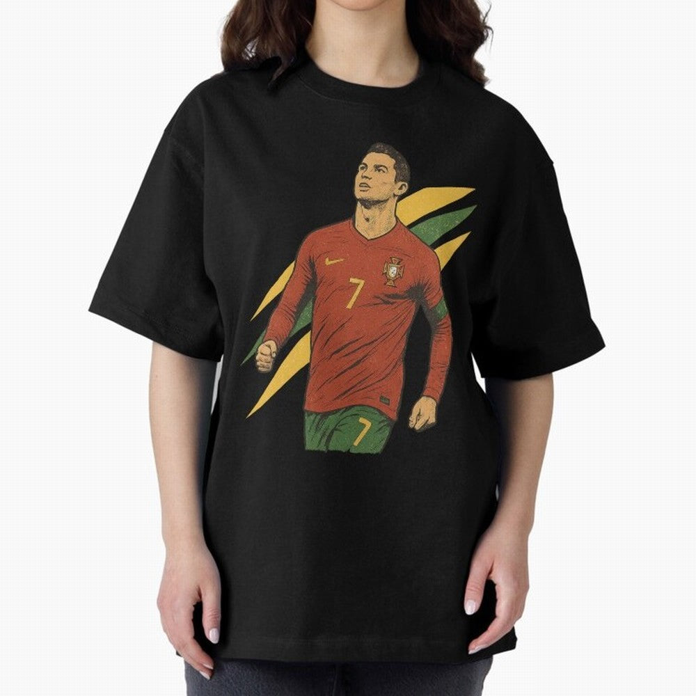 Cristiano Ronaldo Retro Portugal Football Art ¨C Vintage Supporter Design Oversized T-Shirt Capture Global Football Passion for FIFA World Cup 2026, with Mbappe and Neymar, England and Germany, Supporter Pride, Iconic Celebrations, Legendary Names