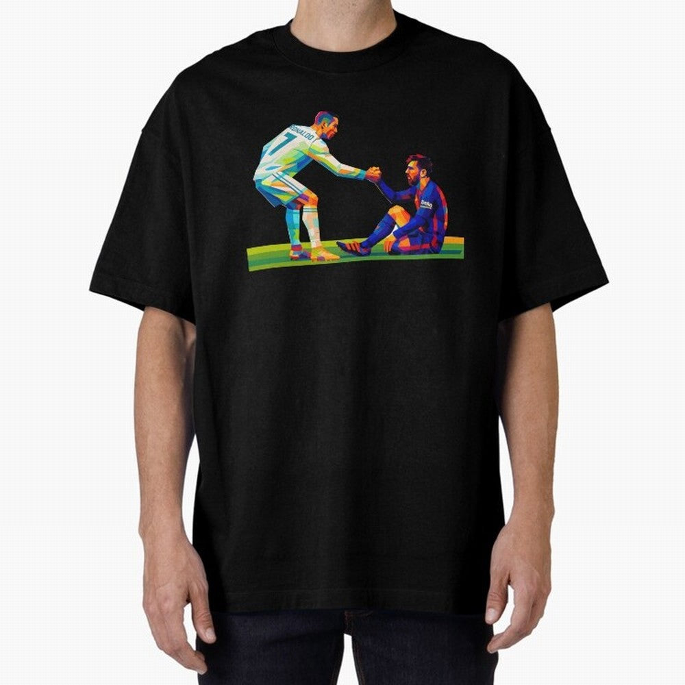 Cristiano Ronaldo & Messi Wpap Art Oversized T-Shirt Celebrate Fan Favorites in Global Football Passion for FIFA World Cup 2026, Featuring Neymar, Haaland and Cristiano Ronaldo, Portugal, Sports Nostalgia, International Competition, Famous Players